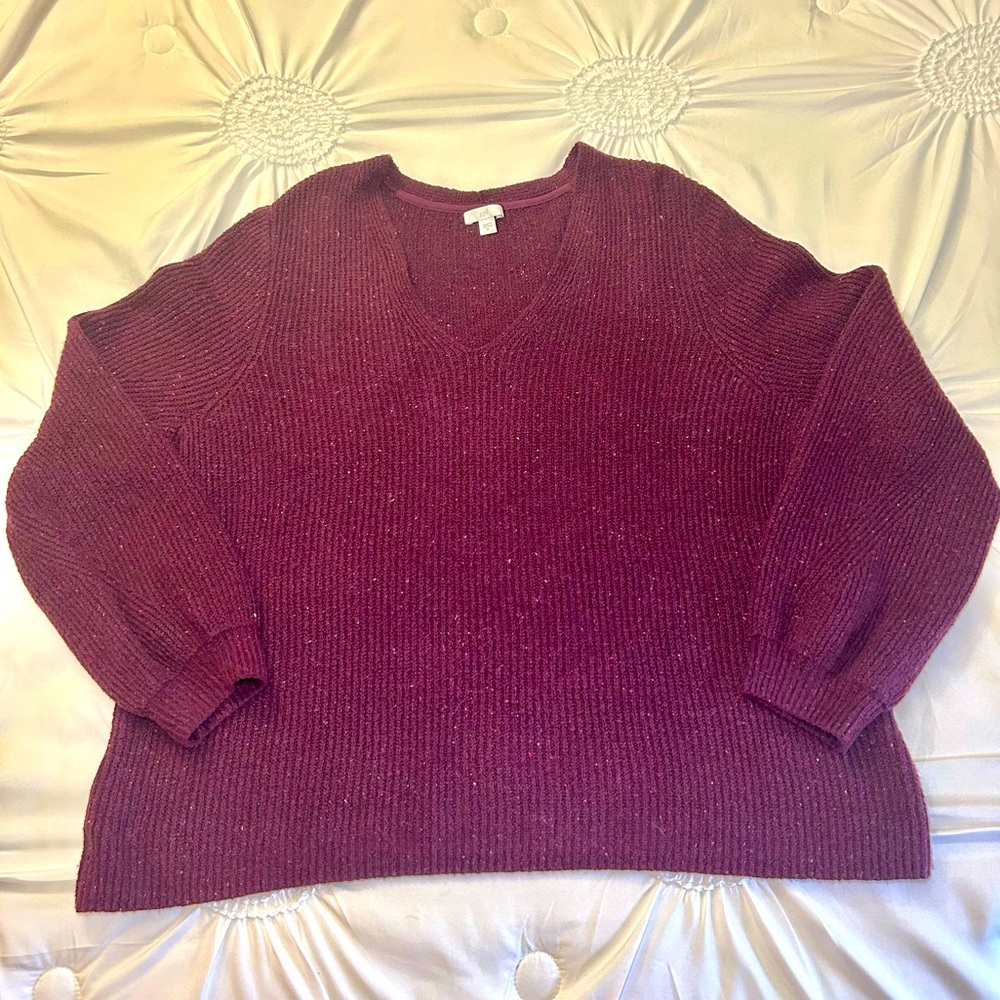 J Jill Maroon Confetti Speckled Balloon Sleeve Long Line Cotton Blend Sweater XL